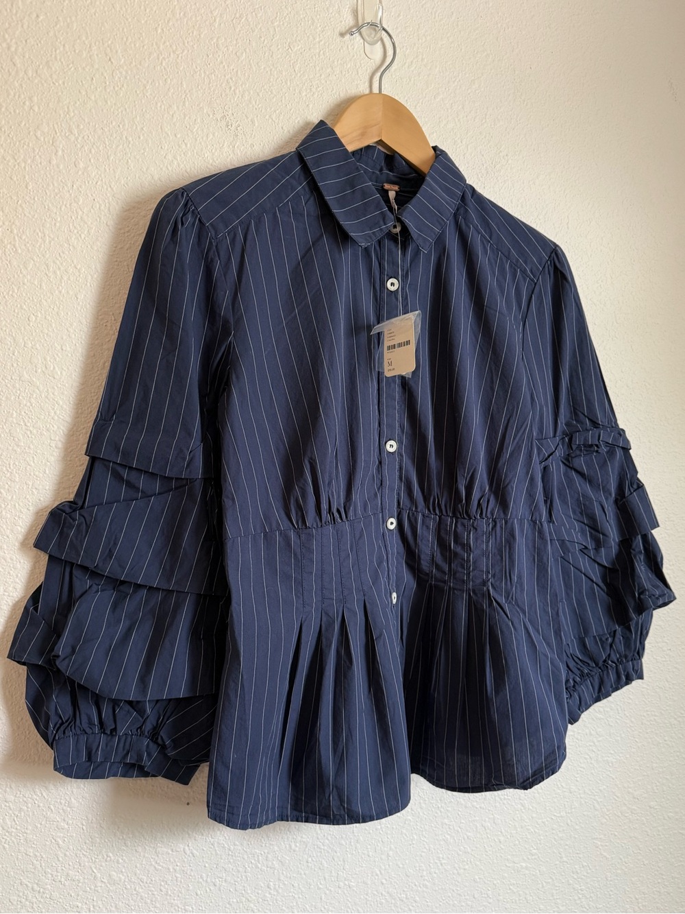 Free People Memphis Blues Button Up Shirt Avant Garde Dramatic Scandinavian - Picture 2 of 8